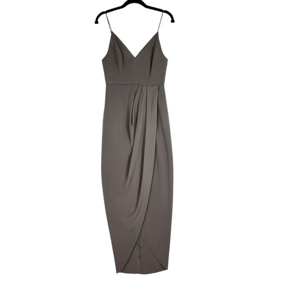 Shona Joy Stellar Drape Dress Charcoal Grey Spaghetti Strap Sweetheart Neck sz 4 - Picture 3 of 14